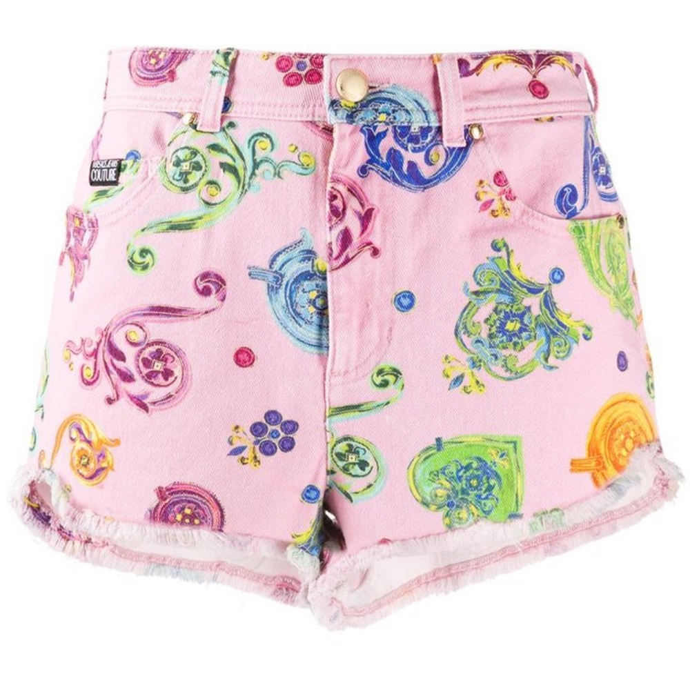 Versace Jeans Couture Baroque Jewels Print denim pink shorts size 27